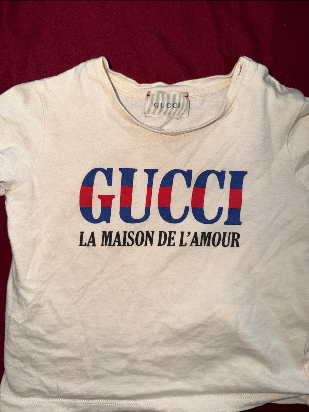 Gucci White Kids Tee with Blue and Red Logo